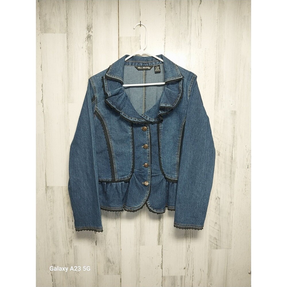 New Identity Jacket Womens Medium Blue Jean Denim Lace Ruffles